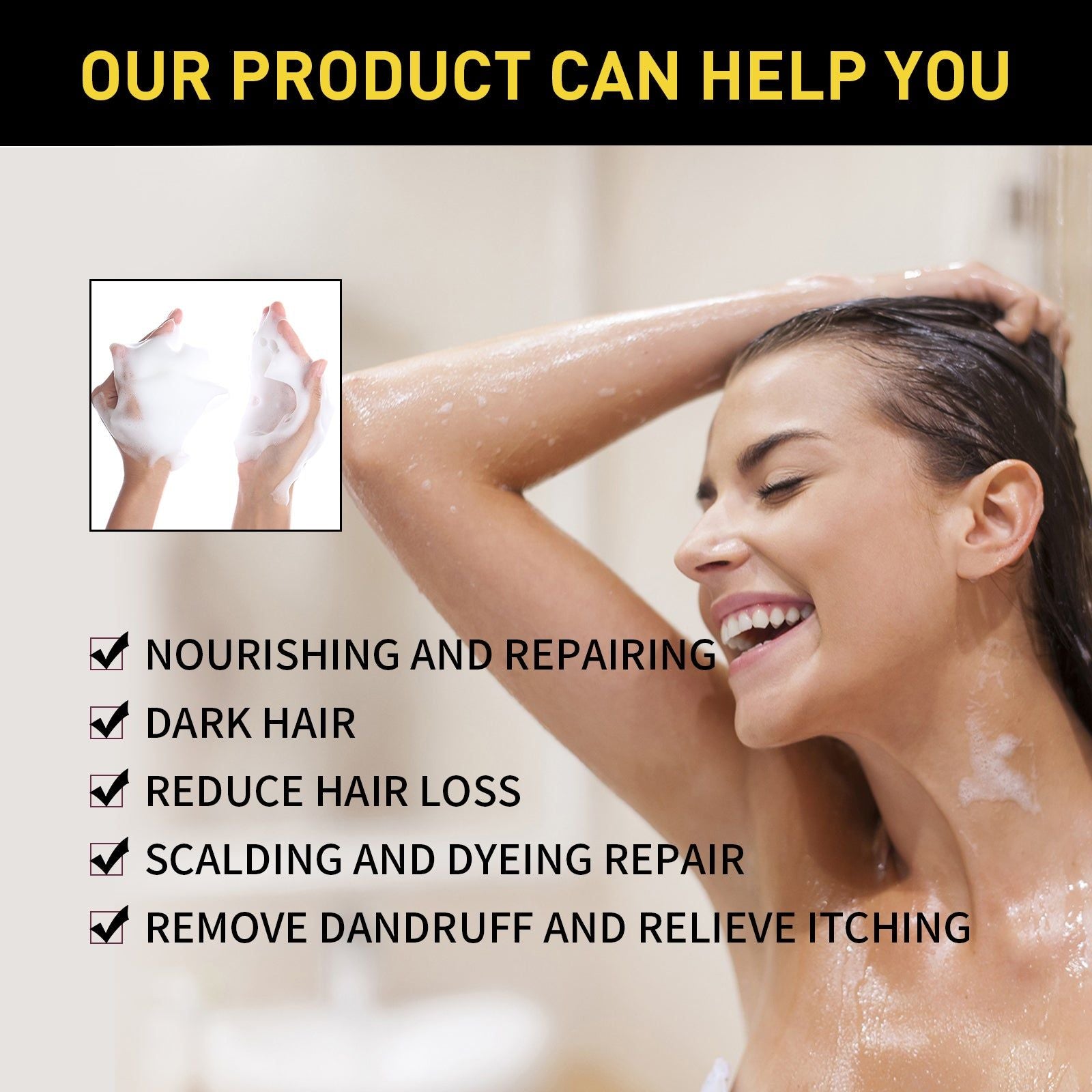 Natural Black Hair Shampoo, Repair & Nourish, Anti-Dandruff, Hairdressing Solution ,500ml