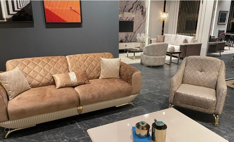 Royal Brown and Beige Living Room Set