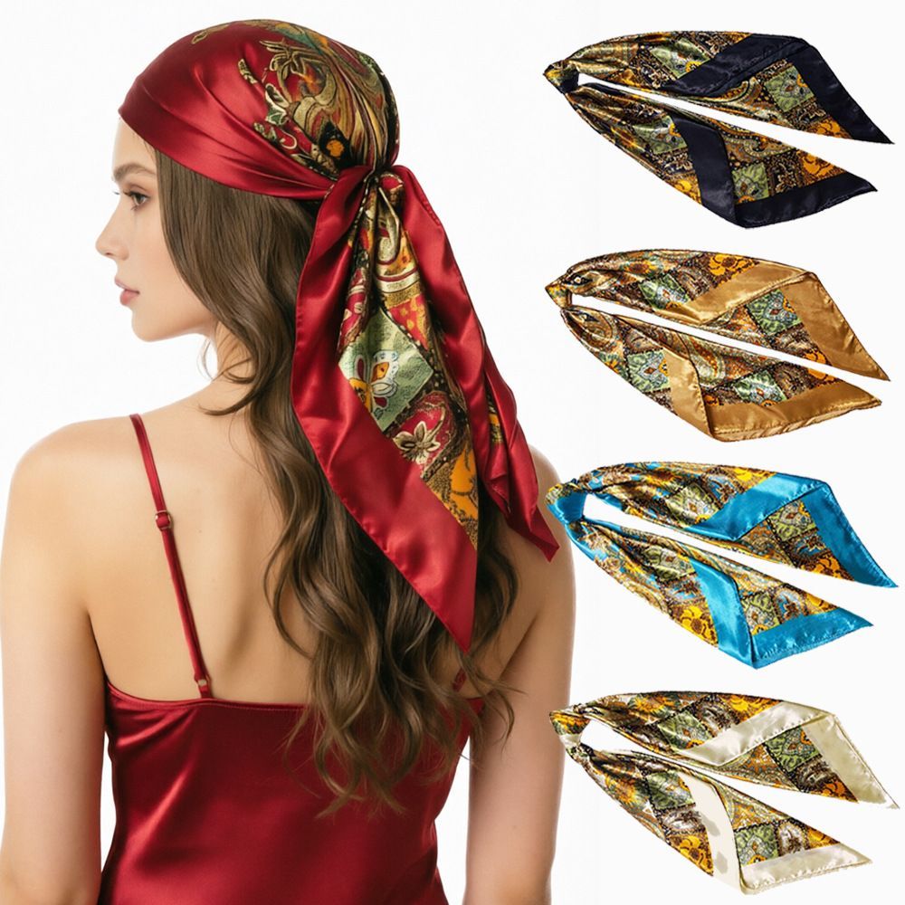 4Pcs Paisley Silk Feel Square Scarf Set for Women 90cm