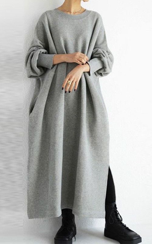 Women's Autumn Crew Neck Cotton Pullover Sweatshirt Dress