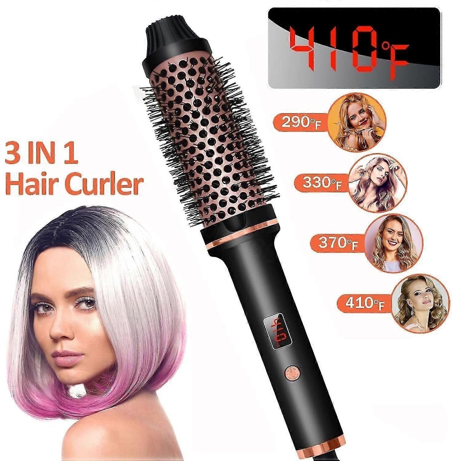 Thermal Brush 1.5 Inch Heated Curling Brush Ceramic Curling Iron Volumizing Brush Heating Round Brush Travel Hair Curler Comb zxin