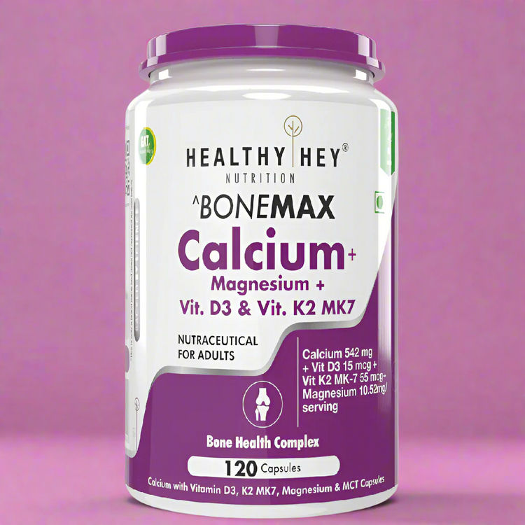 HealthyHey Calcium with Magnesium, Vitamin D3 & Vitamin K2- Mk7 - BoneMax - Bone Health Complex -120 Vegetable Capsules