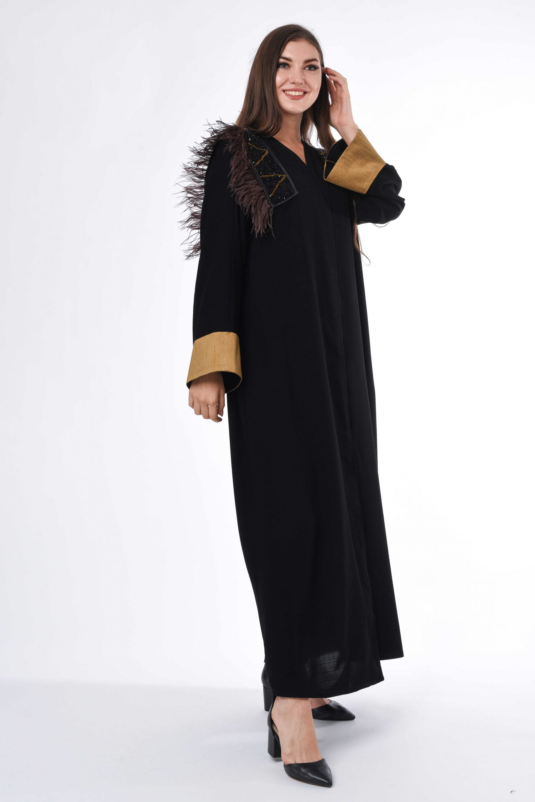 MOiSTREET Patchwork and Feather Detail Abaya