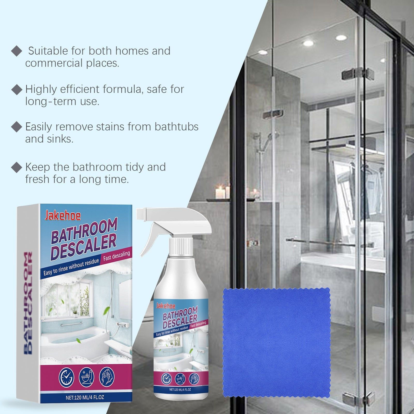 Bathroom Descaler, Powerful Cleaning Media for Glass, Tiles, Faucets ,1 set