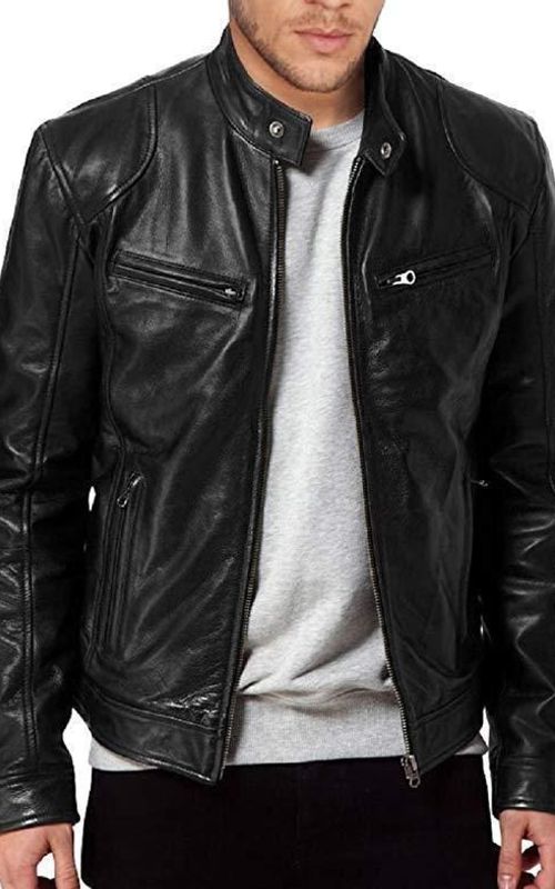 Men Winter Leather Jacket Long Sleeve Zipper Slim Biker Coat Stand Collar Casual Outerwear