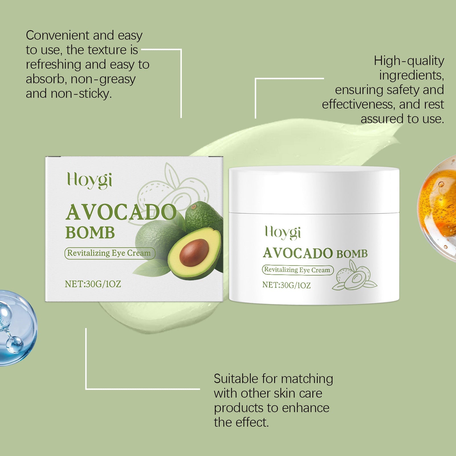 Avocado Eye Care Cream, Hydrating Anti-Aging, Reduces Dark Circles, Puffy Eyes ,30g