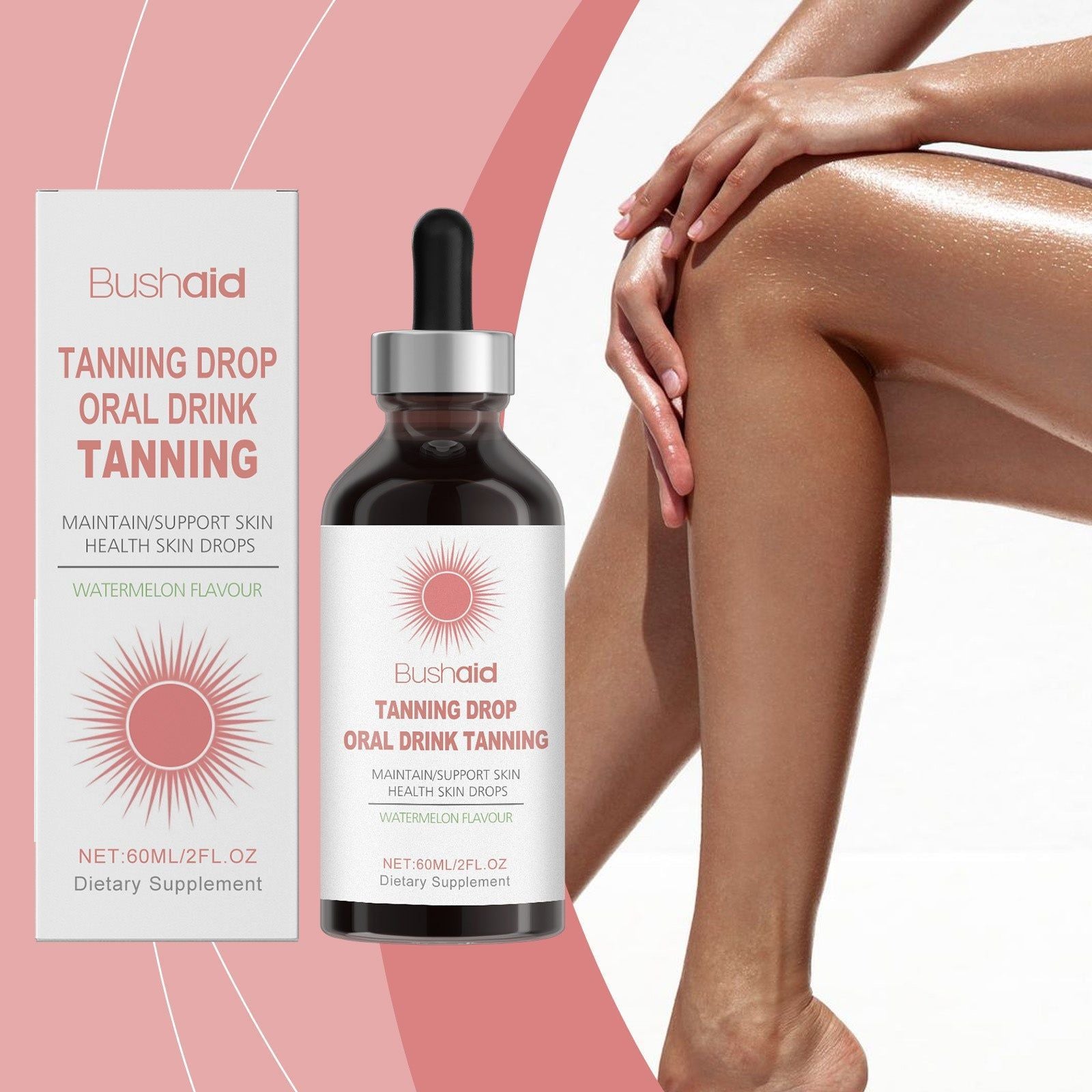 BushAid Moisturizing Tanning Drops for Body Care, Glow, Skin Protection, Easy Use ,60ml