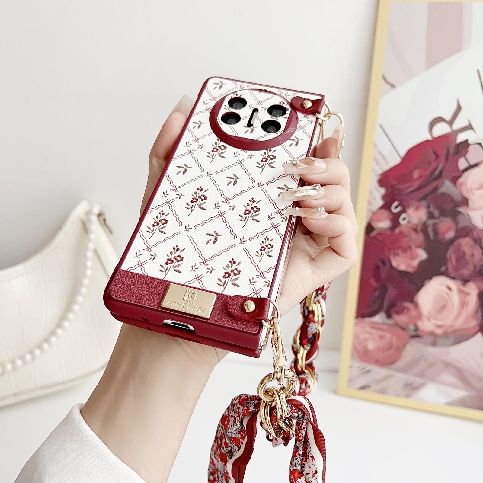 Luck Flower Pattern Strap Case For Huawei Mate X6