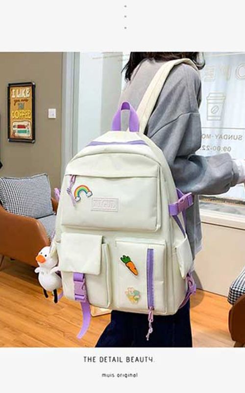 4 Pcs/Set Canvas School Bags Backpack – Durable, Stylish Backpack Set for Kids, Teens & Students