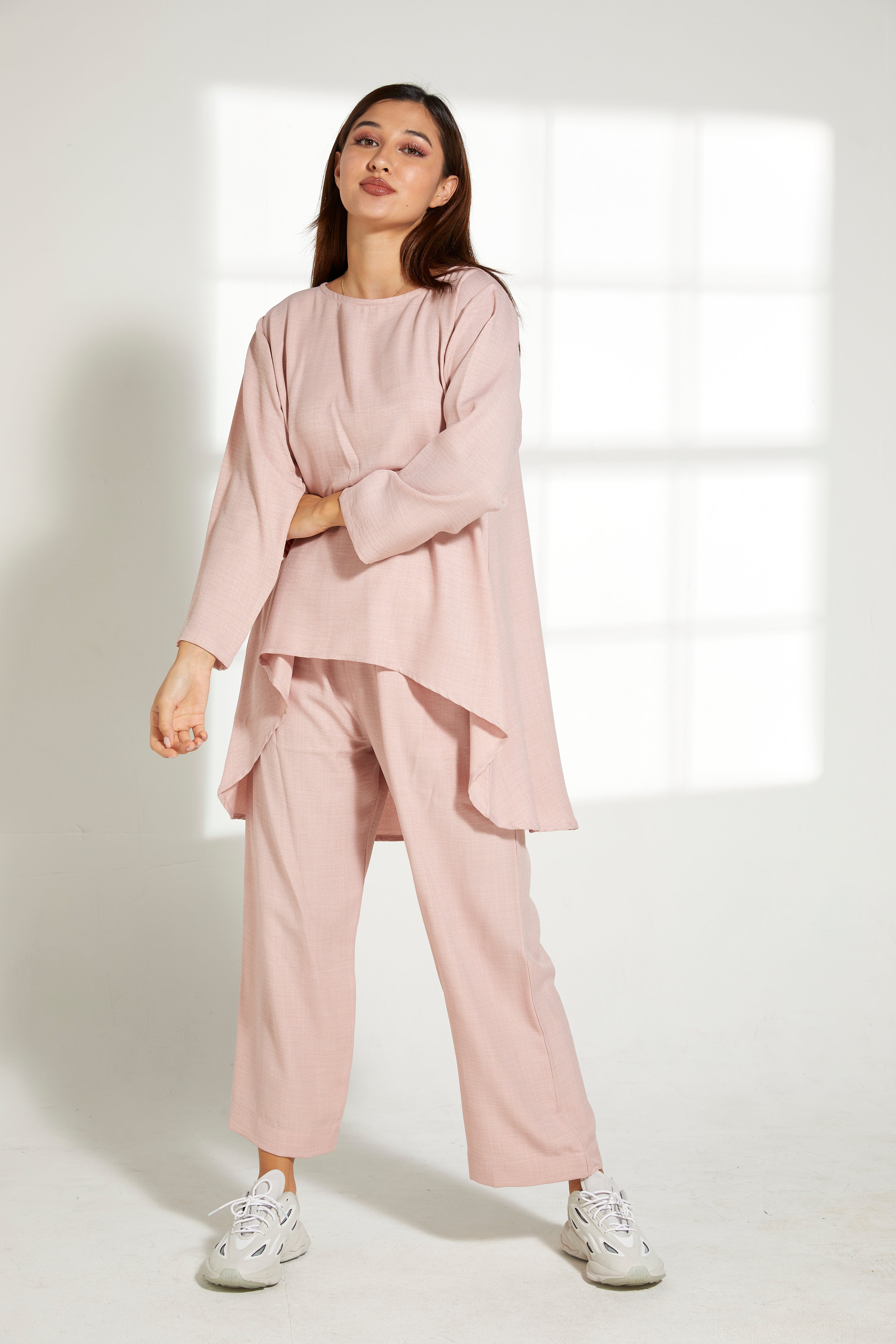 MOiSTREET Nude Pink CEY Mélange Fabric Top And Pants Set