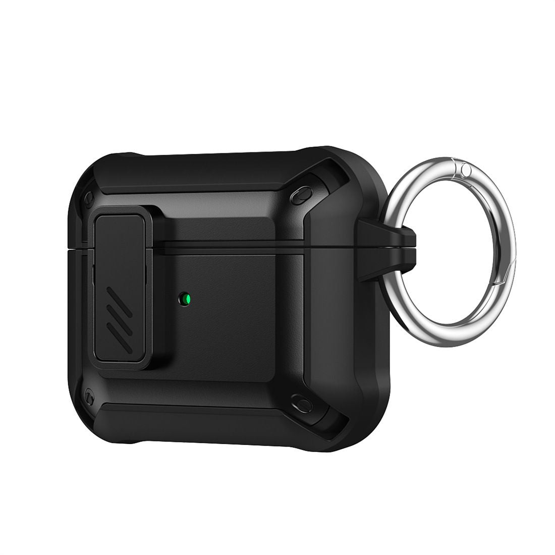 حافظة واقية لسماعات AirPods، مقاومة للصدمات، مزودة بغطاء قفل مع سلسلة مفاتيح
