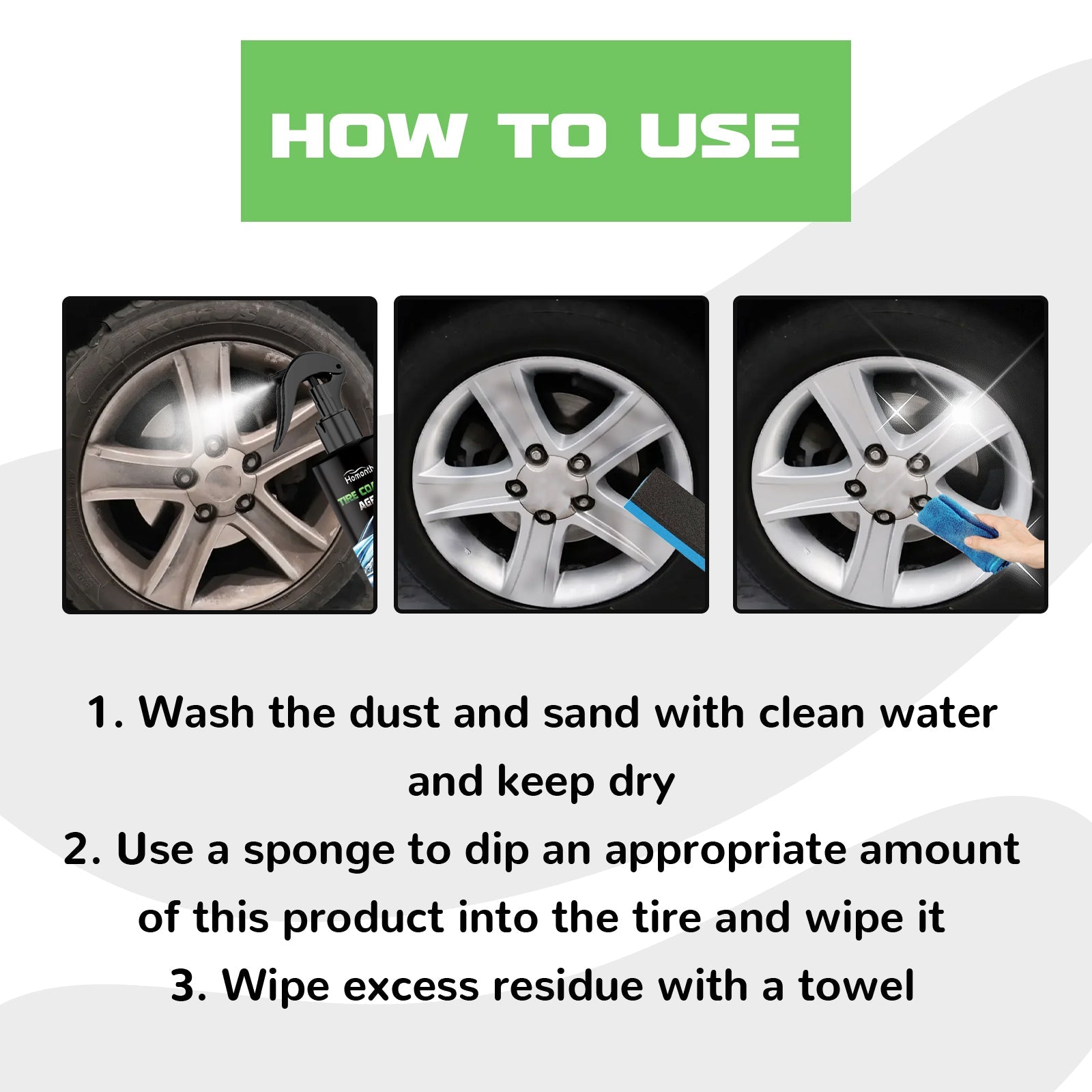 Car Tire Polishing and Cleaning Agent, Auto Tire Shine, Rust Removal, Decontamination, Anti-Aging, Easy to Use ,1set