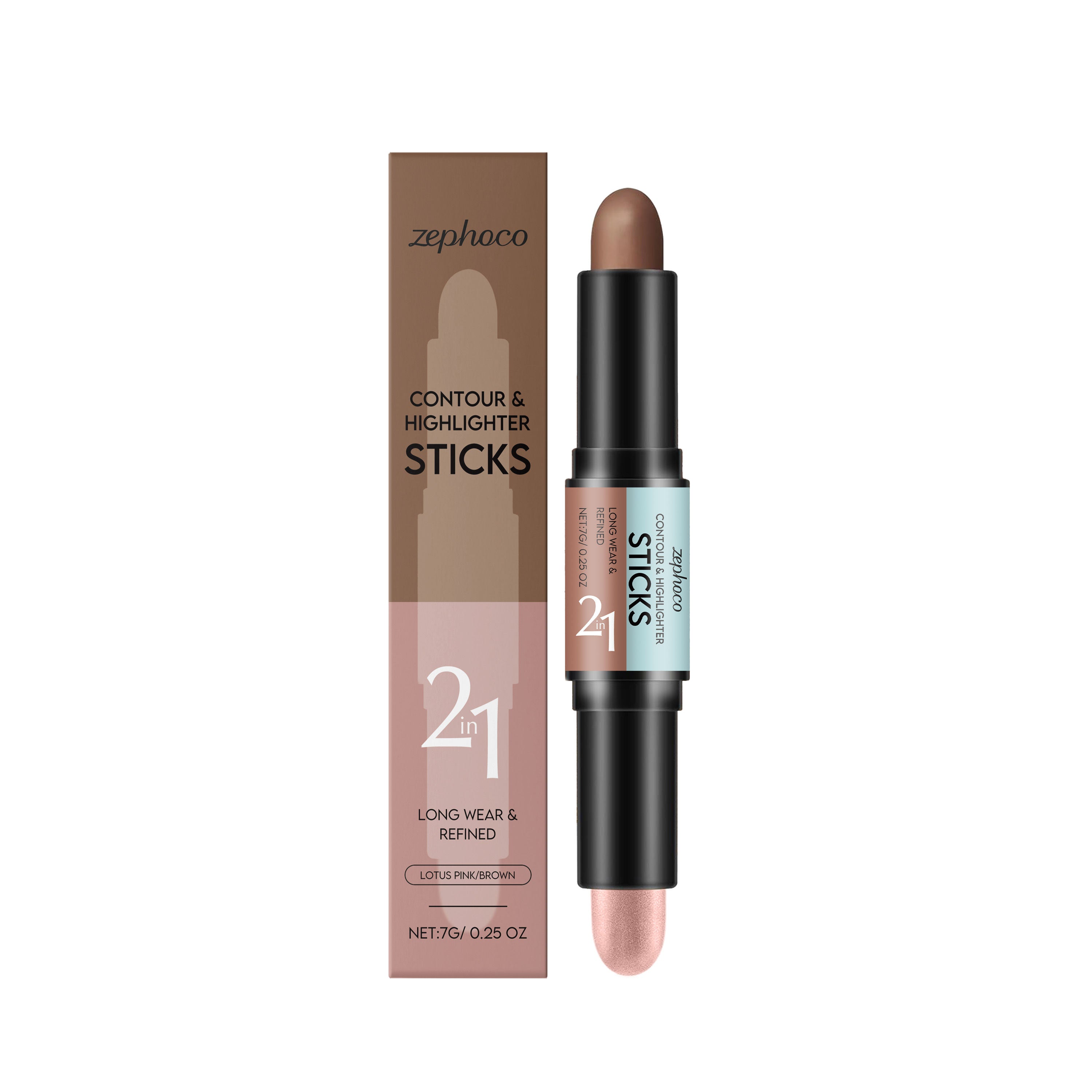 2-in-1 Makeup Contour Stick, Brightening Highlighter, Dual-Head, Easy Glam ,7g