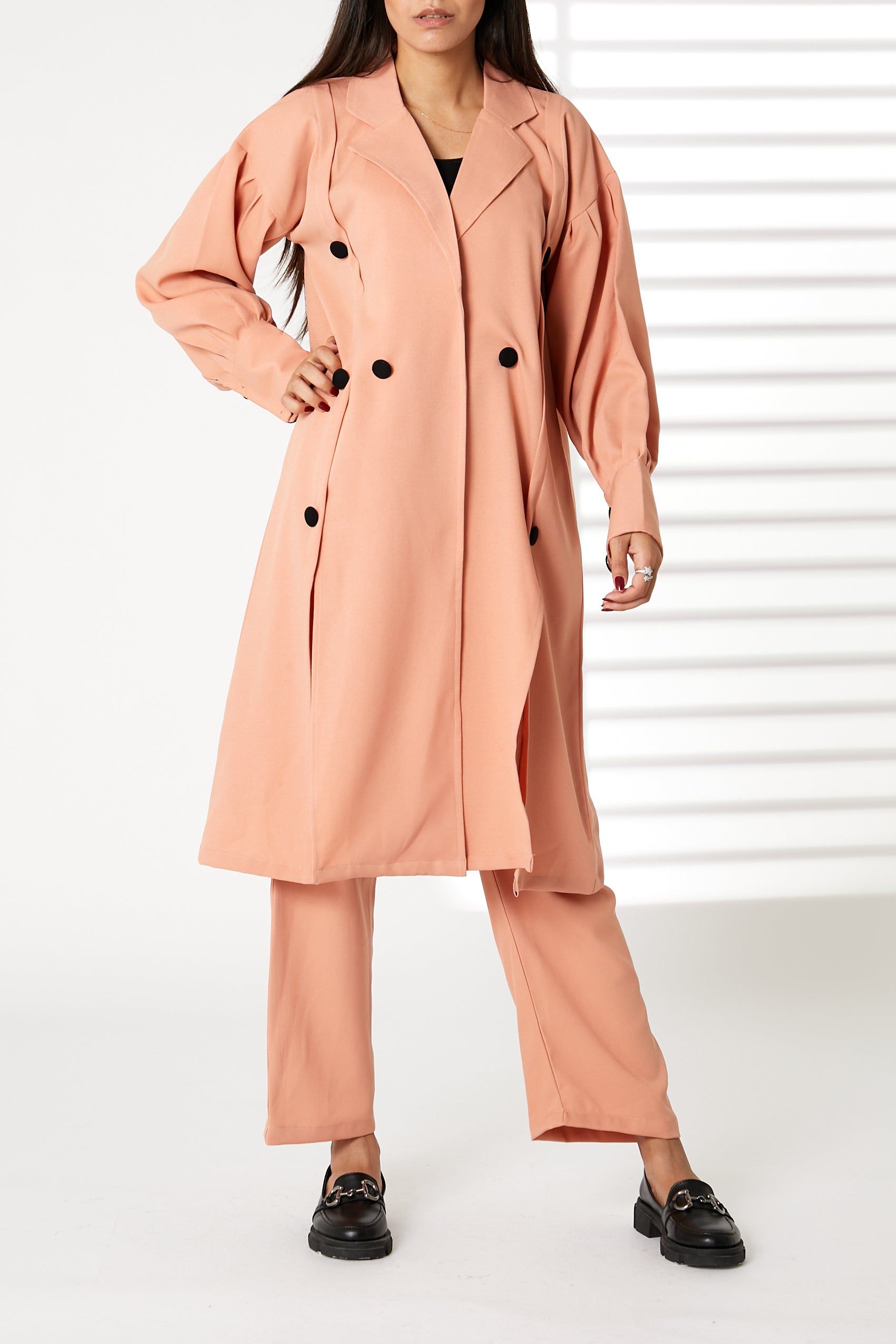 MOiSTREET Light Pink Mid Length Barbie Crepe Trench Coat Set