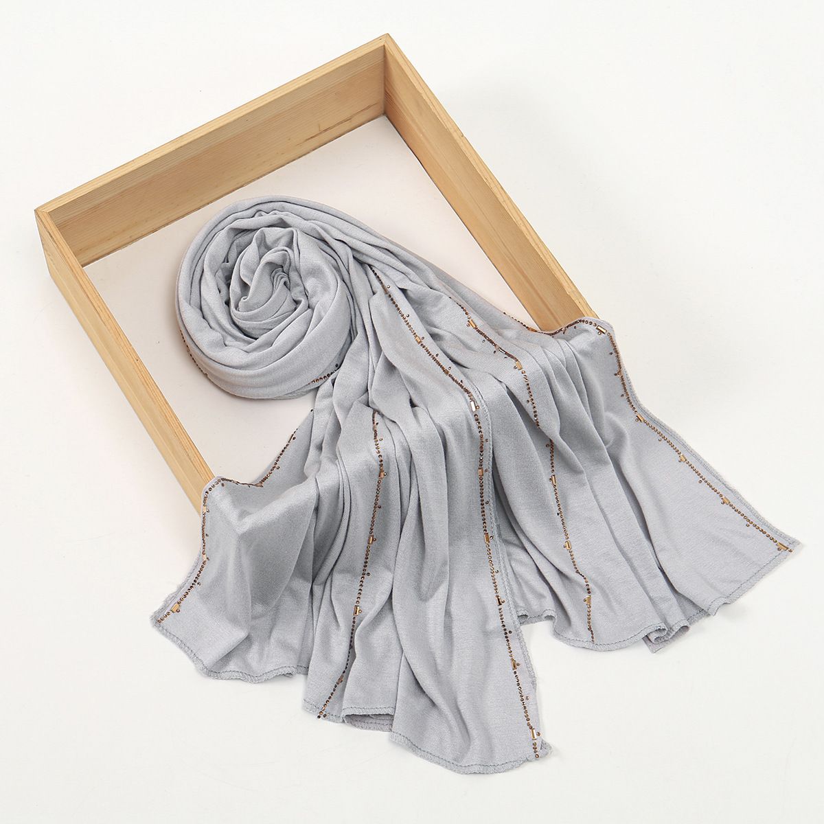 Coffee Brown Modal Feel Scarf with Rhinestones for Women 170x55cm