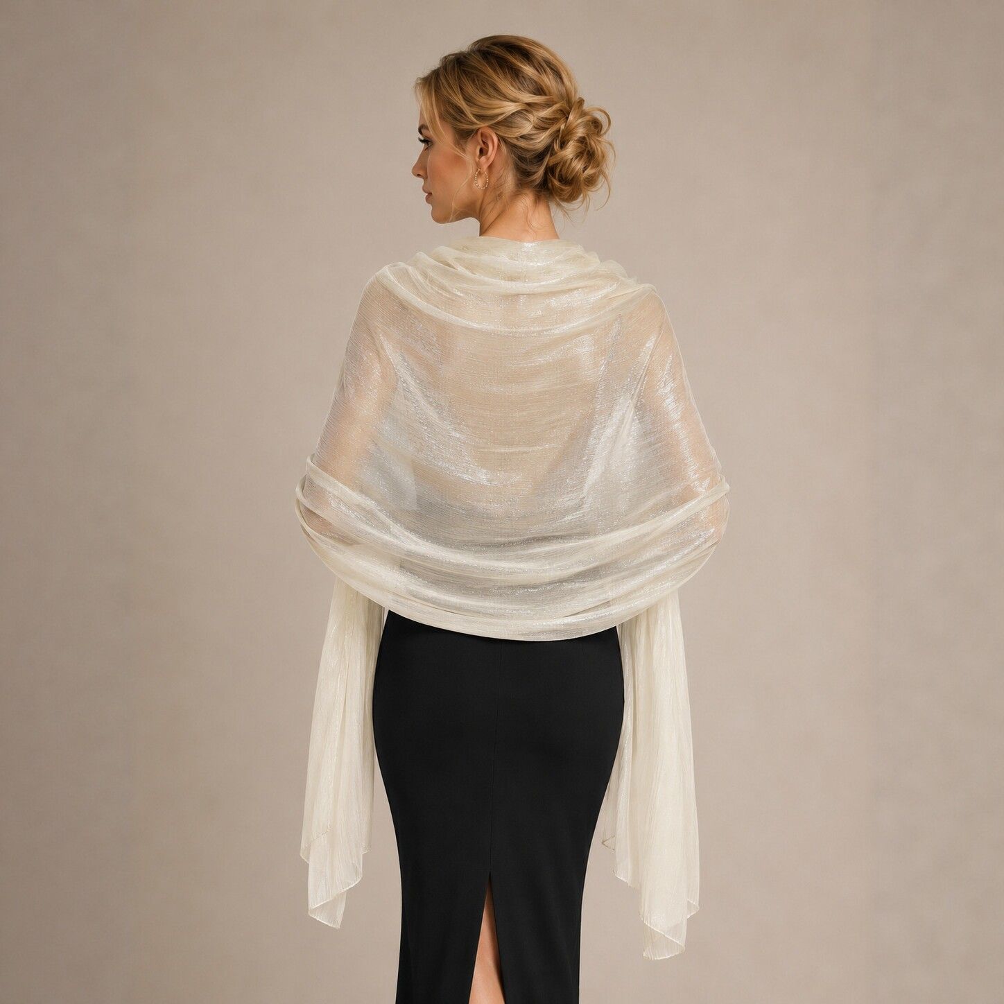 Silver Chiffon Shawl Wrap for Women Evening Dress Cover Up