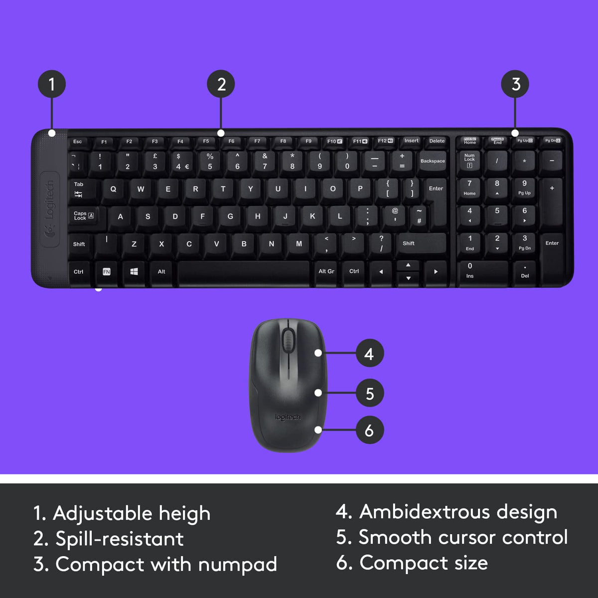 Logitech MK220 Wireless Keyboard and Mouse Combo, Compact Design