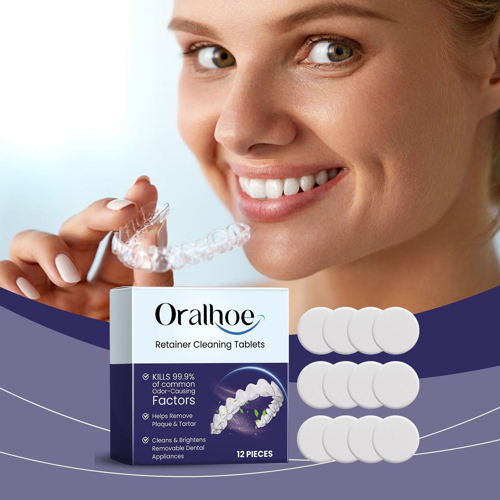 Mouth Guard Clean Effervescent Tablets, Deep Clean, Stain Removal, Fresh Breath ,12 pieces
