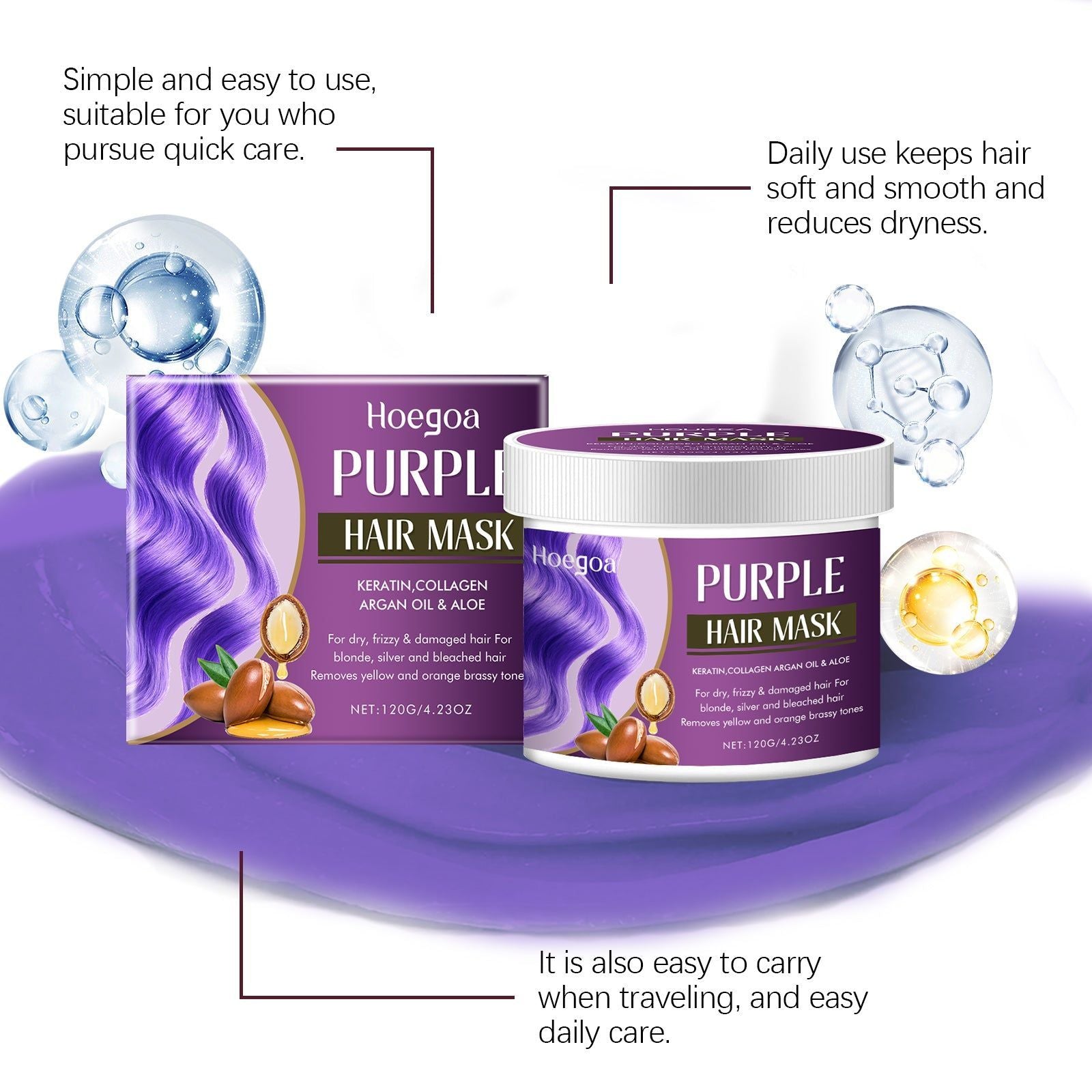 Brightening Hair Mask for Color Care, Moisturizing, Shinier, Long-lasting Cool Tones ,120g