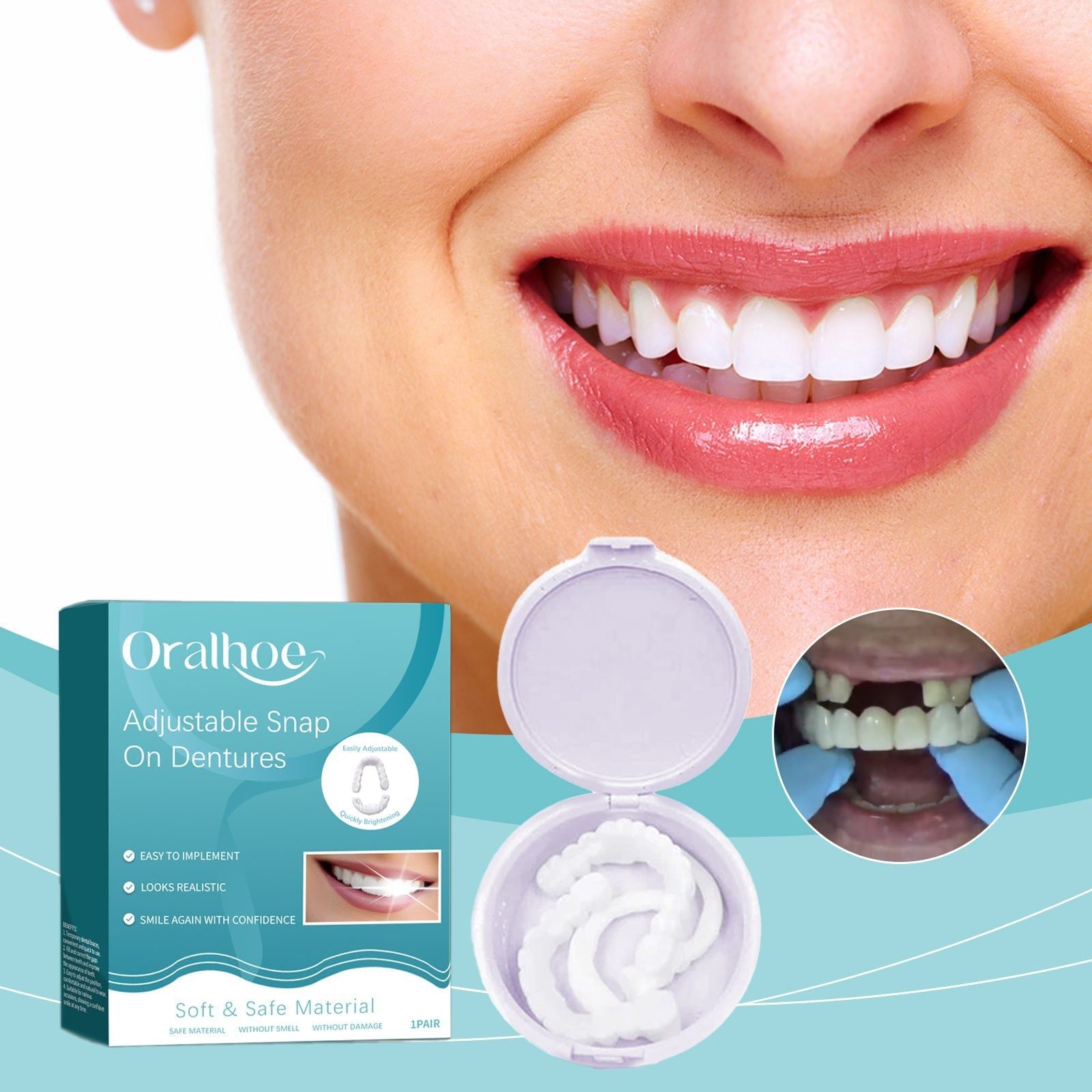 Adjustable Silicone Denture Kit, Interdental Care, Natural Temporary Fillings, Easy to Use ,1pair (dentures *2+ molding glue *2)