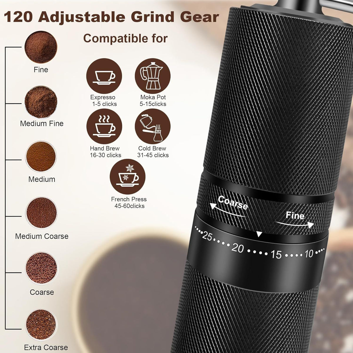 Manual Coffee Grinder Hand Burr Coffee Bean Grinder with Handle Crank