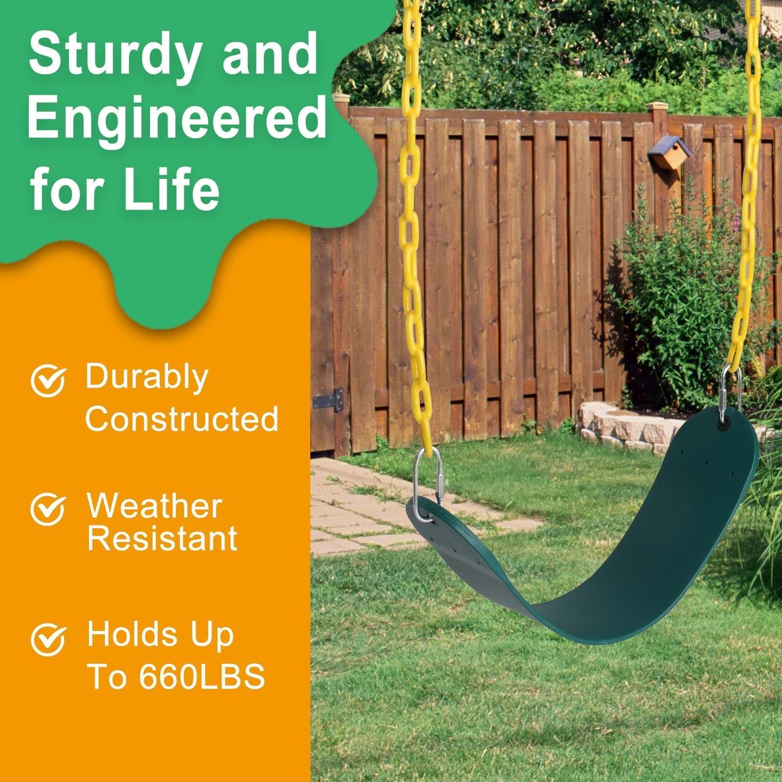 Outdoor Playground Swing Seat Set Toddler Soft Board U-Swing with Coated Chains