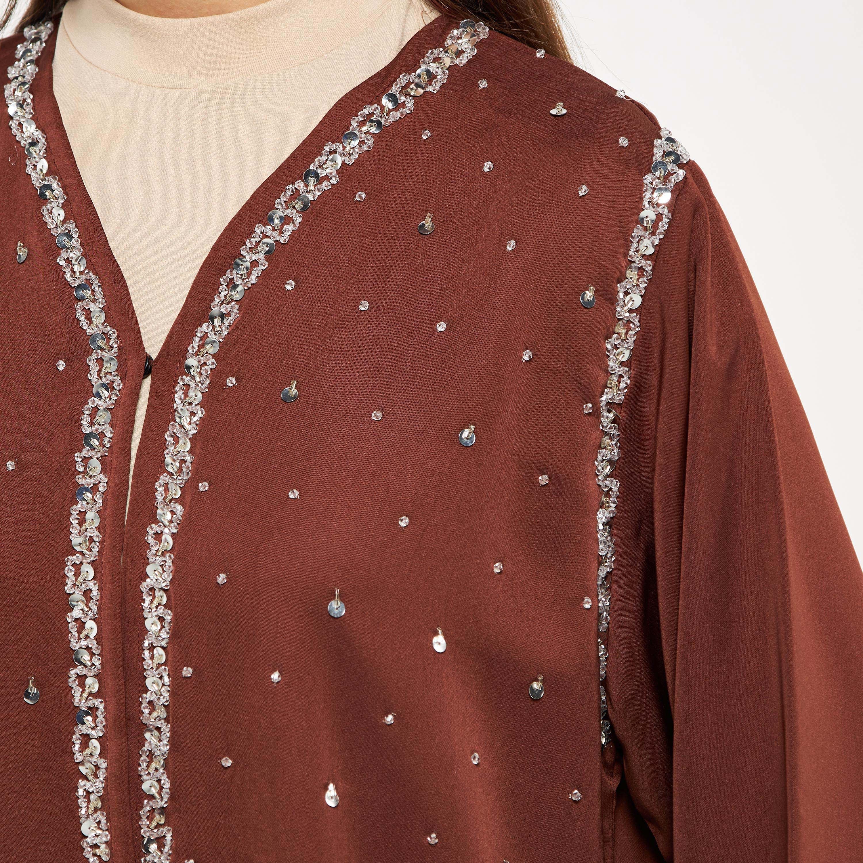 MOiSTREET Embellished Abaya with Sheila