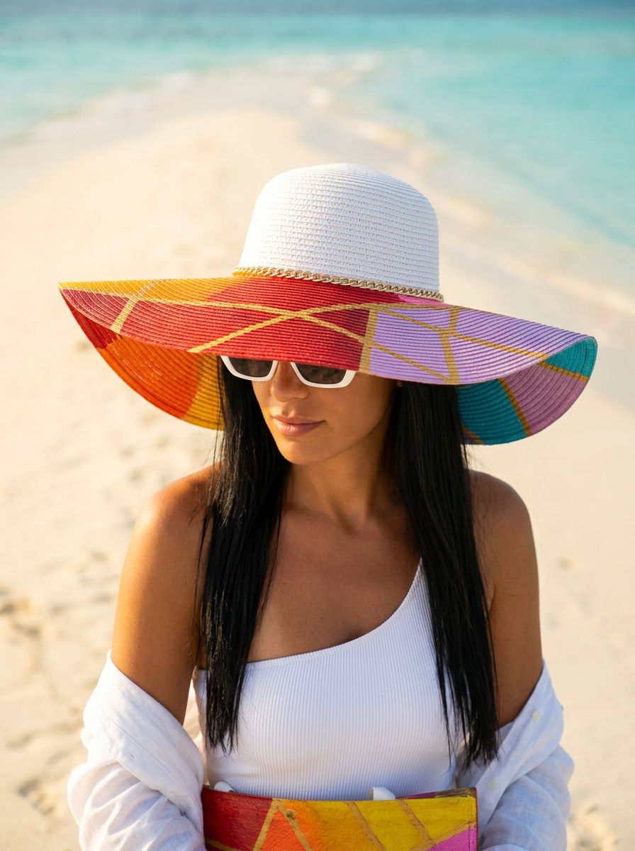 Handi Made Handpainted Multicolor Beach Set – Bag & Hat (Delivered in up to 7 days)