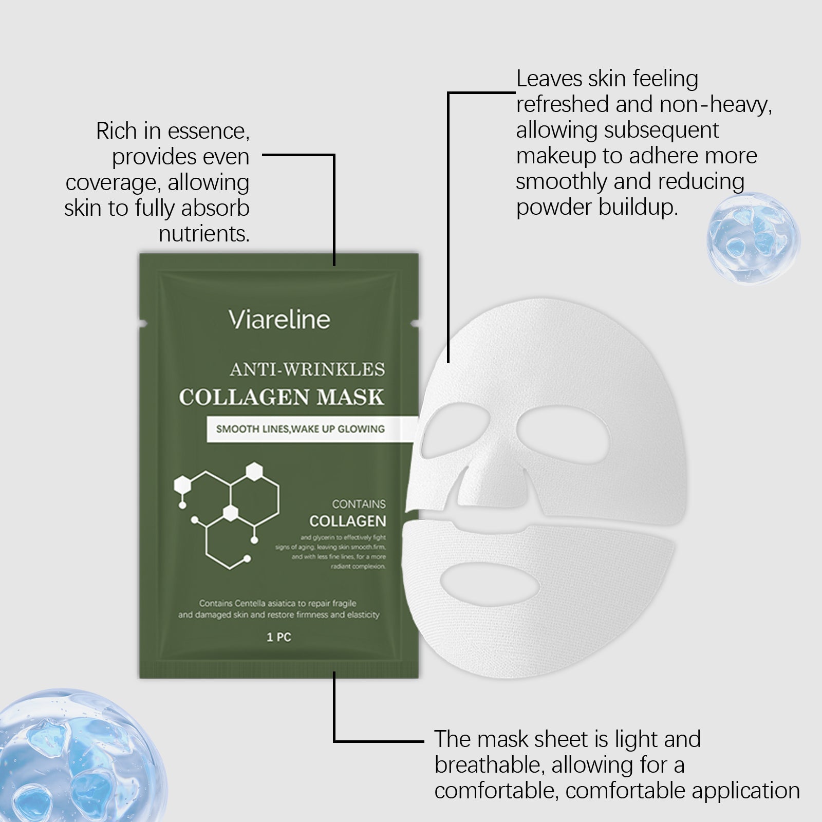 Collagen Mask for Facial Care, Hydrating, Anti-Aging, Skin Nourishment ,4 pieces