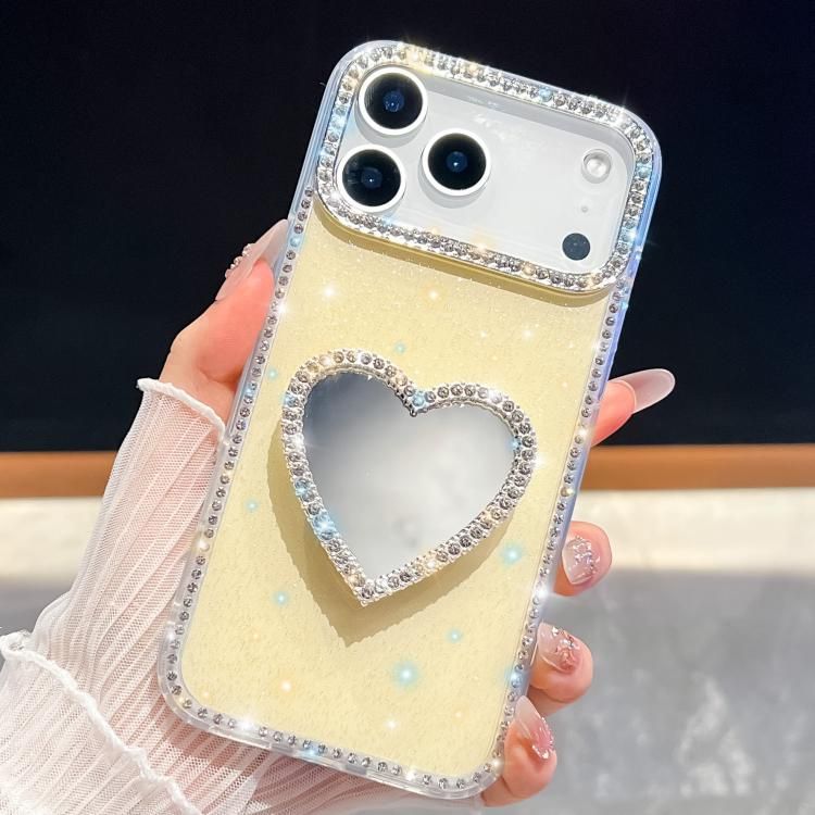 For iPhone 18 Pro Max / iPhone 17 Pro Max Diamond Glitter Mirror Heart Holder Phone Case
