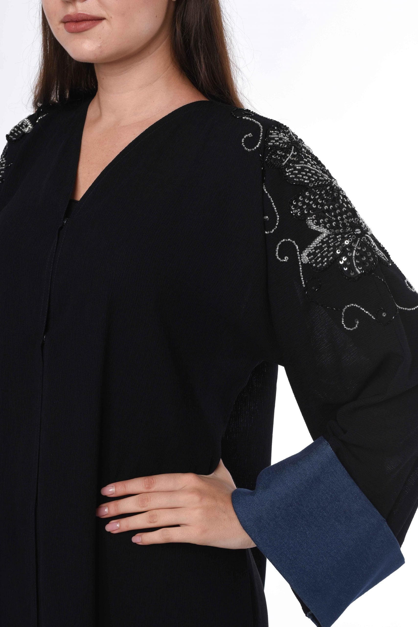 MOiSTREET Contrast Blue Cuffs Abaya