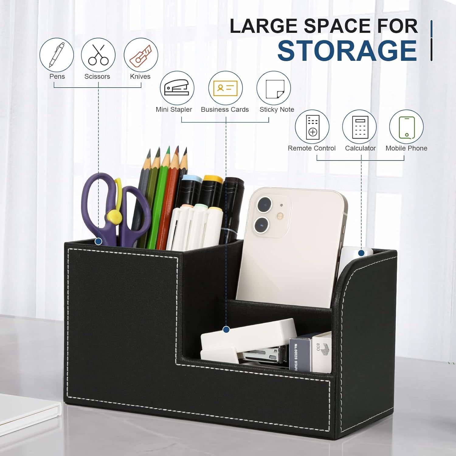 Desk Organizerp PU Leather Table Organizer Pen Holder Pen Box Office Supplies
