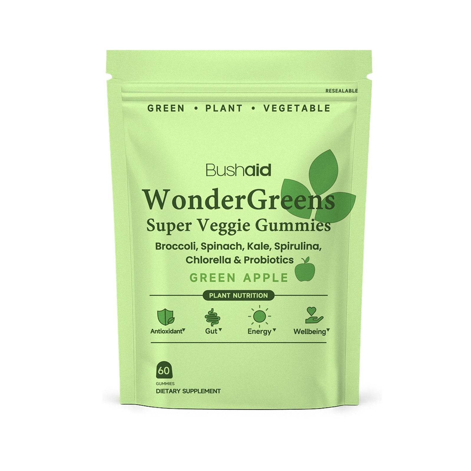 Boost Bone & Immune Health with BushAid Wonder Greens Super Veggie Gummies, Body Care ,60 gummies