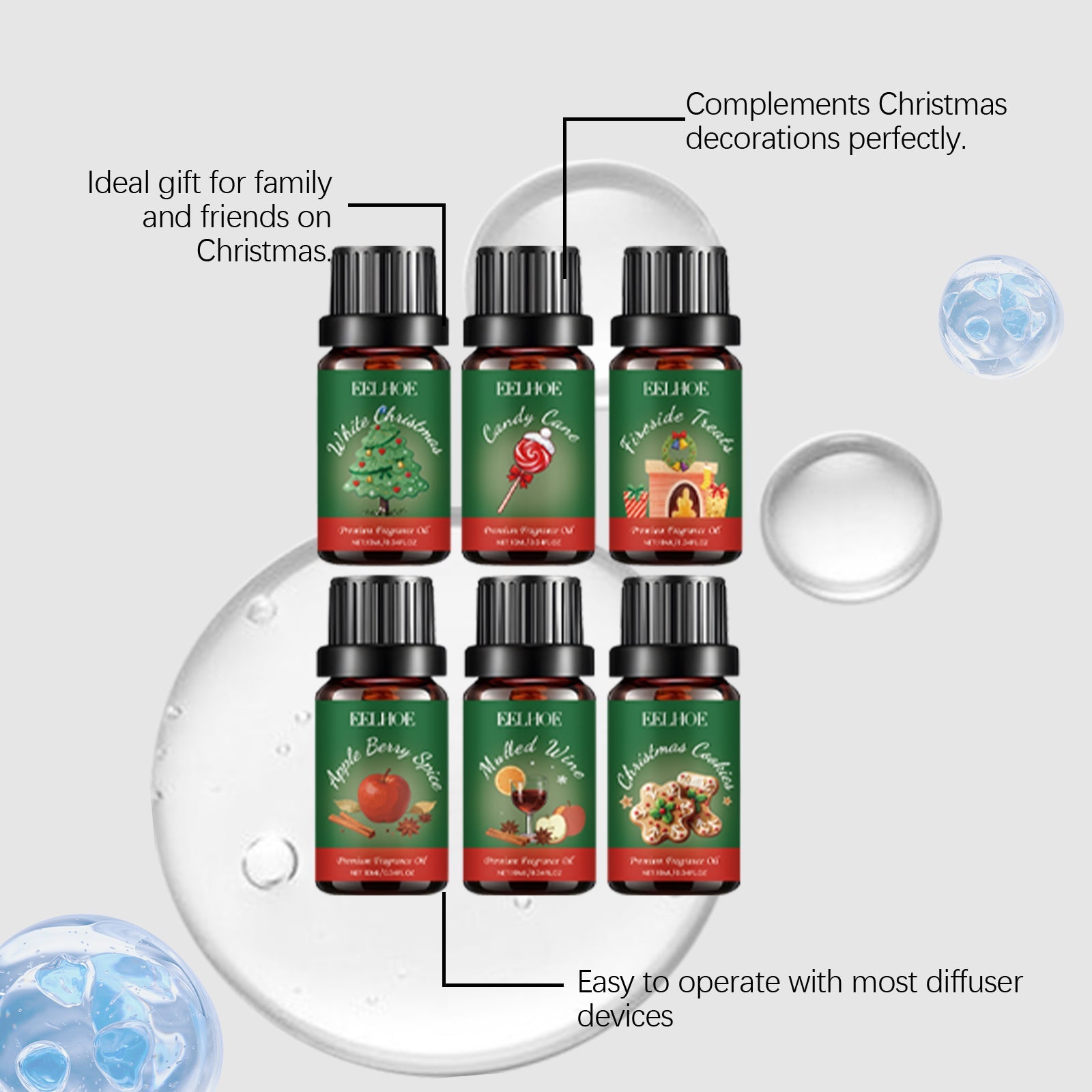 Christmas Essential Oil Set, Festive Fragrance for Home, Aromatherapy, Holiday Decor ,1 set