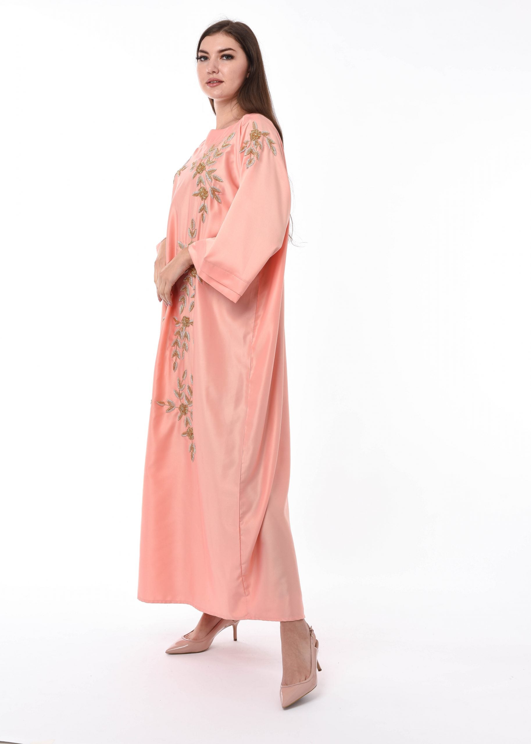 MOiSTREET Orange Kaftan Embellished with Hand Embroidery