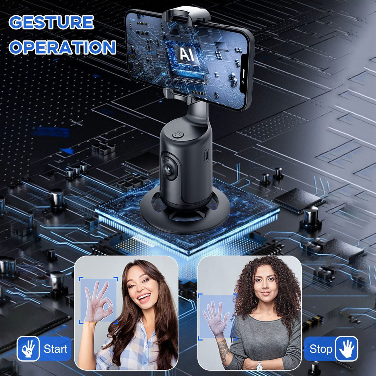 Auto Face Tracking Tripod 360 Degrees Rotation Phone Holder With Remote Control