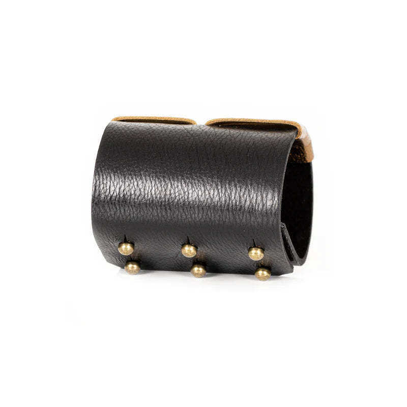 The Dark Two Tone Folded Leather Cuff Bracelet Black & Bronze