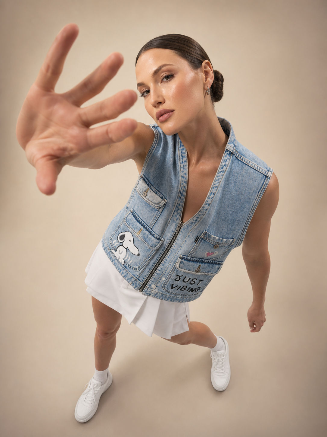 Painted Denim Crop Vest