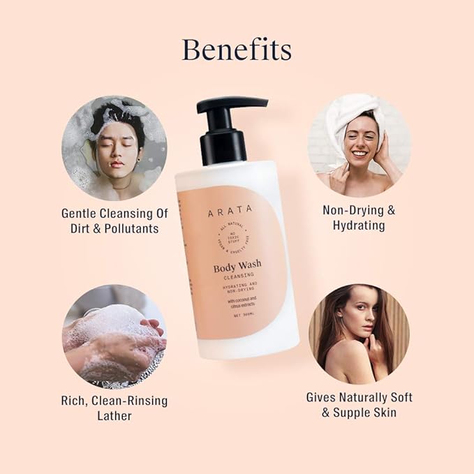 Arata Natural Hydrating & Non-Drying Body Wash With Coconut & Citrus Extracts (300 ml)