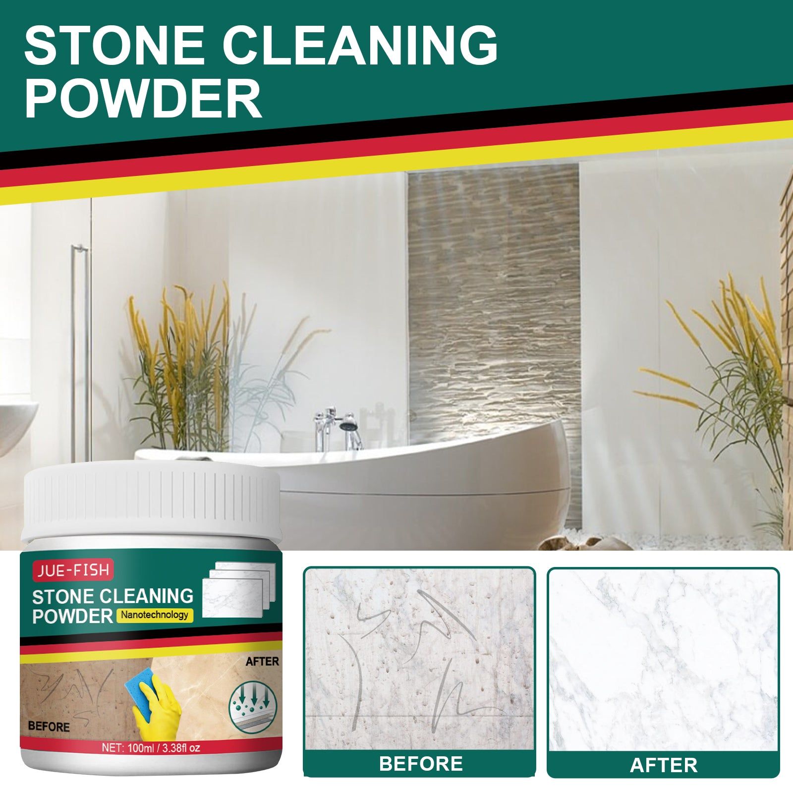 Deep Decontamination Stone Cleaner, Effective Tile Polishing, Remove Stubborn Dirt Safely ,100ml