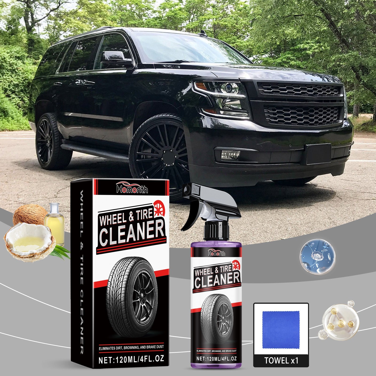 All-Purpose Car Cleaner, Powerful All-Round Cleaning for Wheels, Paint, and Dust ,120ml bottle +1 rag/box