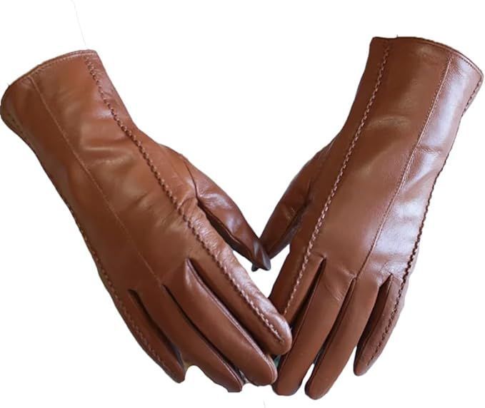 Women Color Leather Gloves Striped Style Winter Warm Gloves