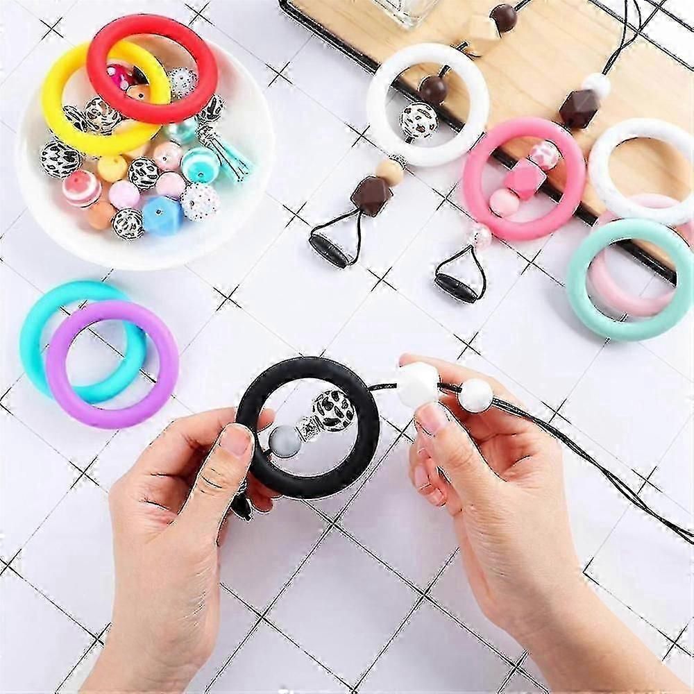 16 Pcs Silicone Beadable O Rings 65mm Round Silicone Loop With 2 Hole Beadable Frames Silicone Pendant