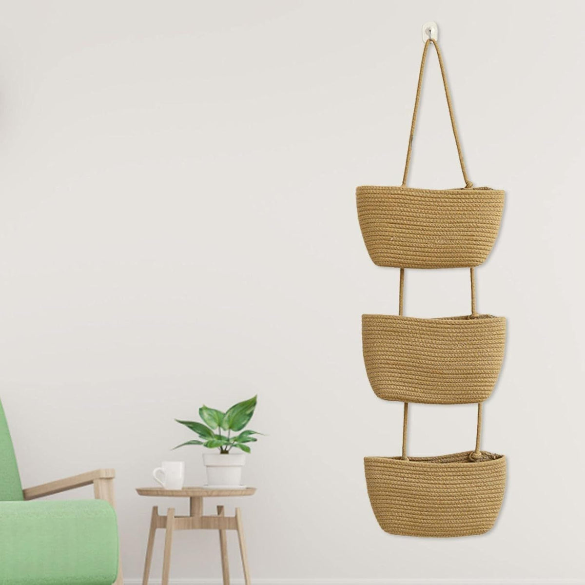 3 Tier Door Hanging Basket Woven Cotton Wall Storage Bag Decorative Hanging Storage Basket