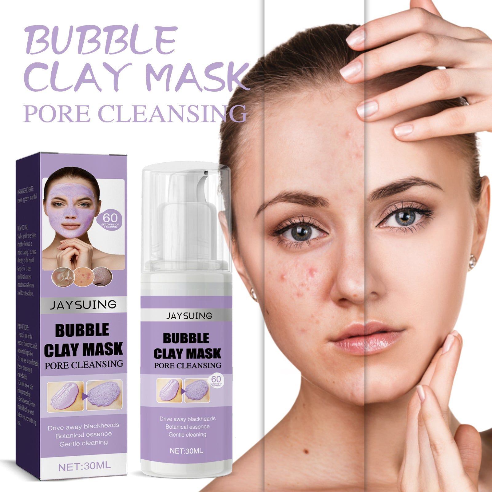 Bubble Clay Mask for Blackheads Acne Removal, Deep Clean Pores, Clear Skin ,30ml