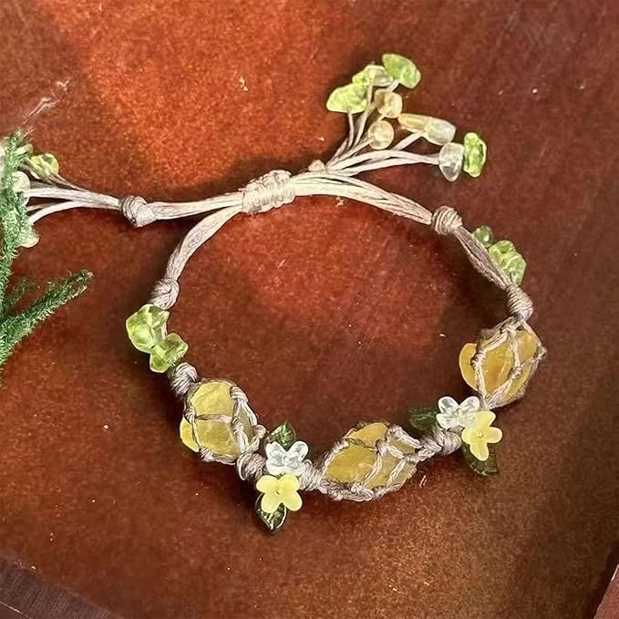 Crystal Adjustable Bracelets Women DIY Raw Stone Weaving Hand Rope Osmanthus Fluorit