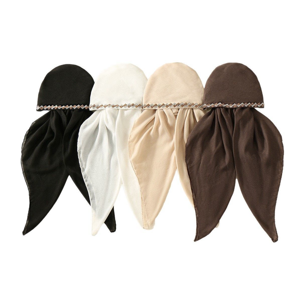 Black Rhinestone Hijab Scarf with Turban Cap for Women