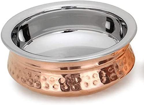 Copper Steel Serving Bowl Set of 4 Indian Handi Tureen 15 cm
