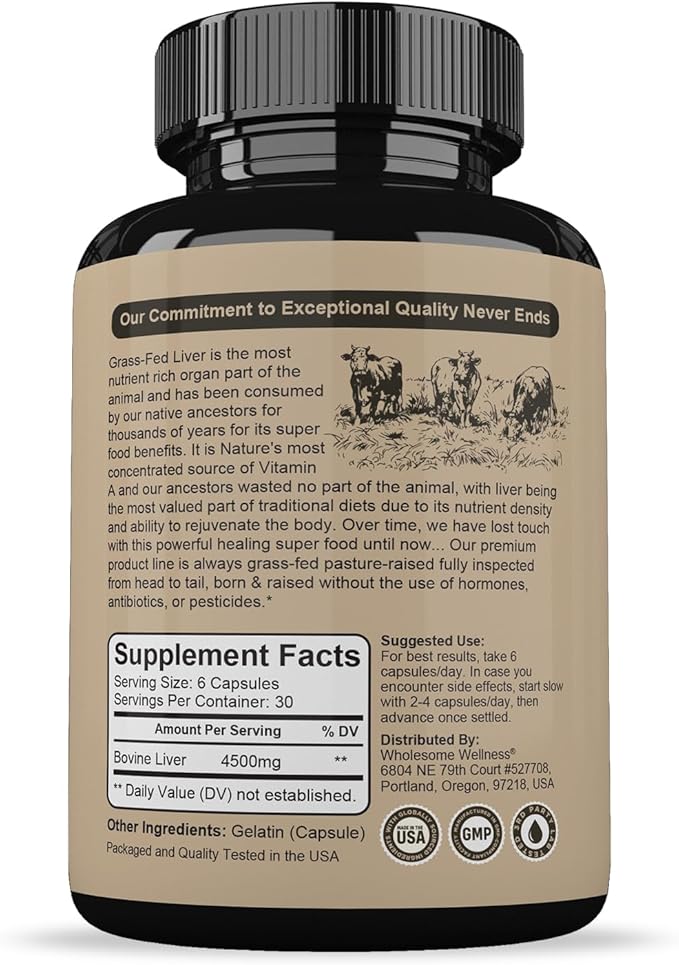 Wholesome Wellness Grass Fed Beef Liver Capsules 180
