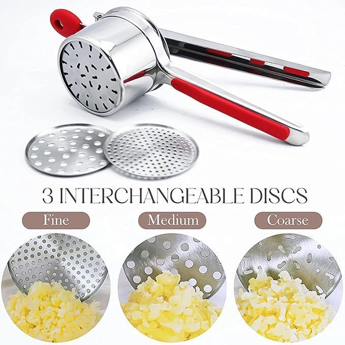 Stainless Steel Potato Ricer with 3 Interchangeable Discs For Mashed Potatoes Pumpkin
